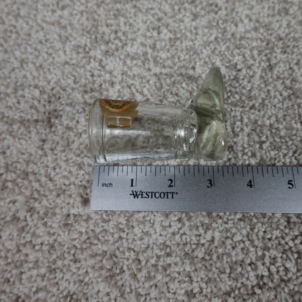 Vintage Merry Christmas Glass Boot Shot Glass Holly Wreath Label 3 Inch